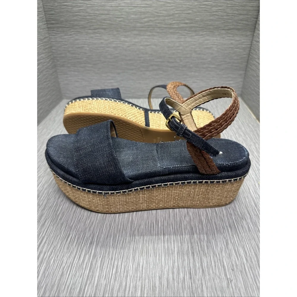 Stuart Weitzman‎ Espadrille Wedge Blue Ankle Strap Sandals Women 8 Boho